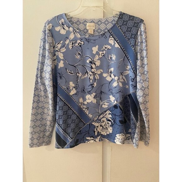 Chico's 3/4 Sleeve Floral Patch Top, Size 1 Medium 8 - Picture 1 of 8